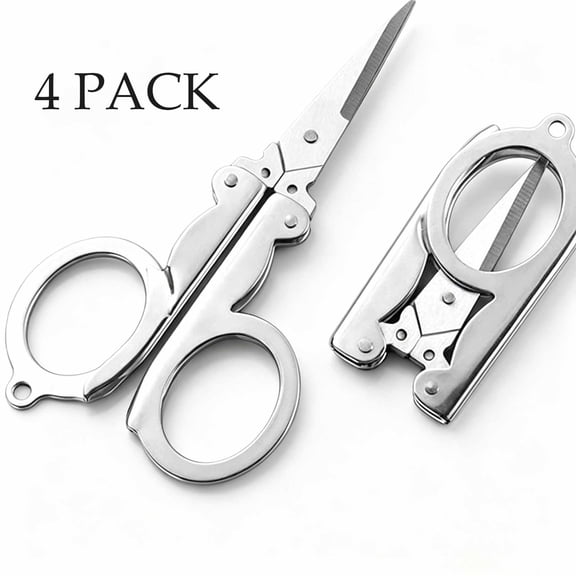 FEOLGEHLY 4Pcs Stainless Steel Small Folding Scissors, Pocket Portable Foldable Travel Scissors, Tiny Mini Craft Cutter for Home Travel, Silver