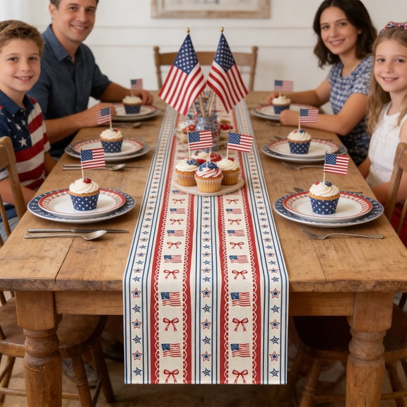FEOLGEHLY 4th of July Decorations, 13×72Inch Patriotic Table Runners, Independence Day Decor Table Cloths, Roll of White Blue Red Star Memorial Day Home Decorations for Themed Party Supplies