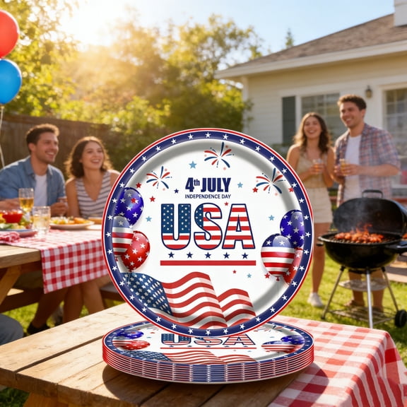 FEOLGEHLY 4th of July Decorations,3PCS Independence Day Party Plates Red White Blue Star Patterns Disposable Paper Plates For Family Gatherings Outdoor BBQs And Patriotic Themed Celebrations A