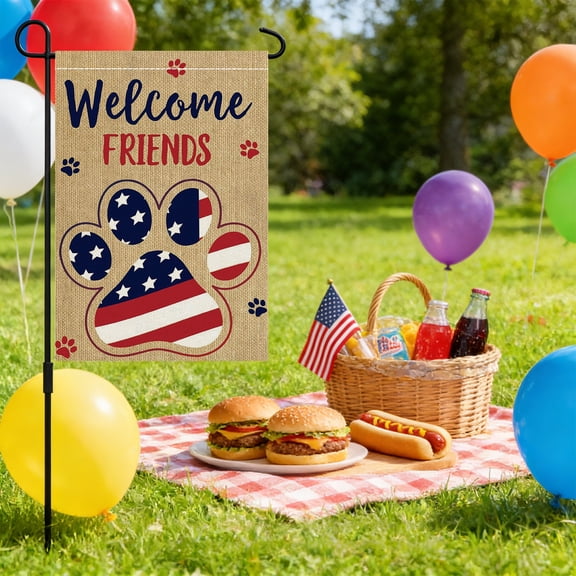FEOLGEHLY 4th of July Memorial Day Sale Decorations, Decor, Double-sided Printed Garden Flag Colorful State Flag Paw Print Patriotic Garden Flag Outdoor Decoration Garden Flag