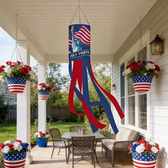 FEOLGEHLY 4th of July Memorial Day Decorations, Decor, Windmill Flag Patriotic Outdoor Decoration Americans Flag Style Pennant Decorated with Red White and Blue