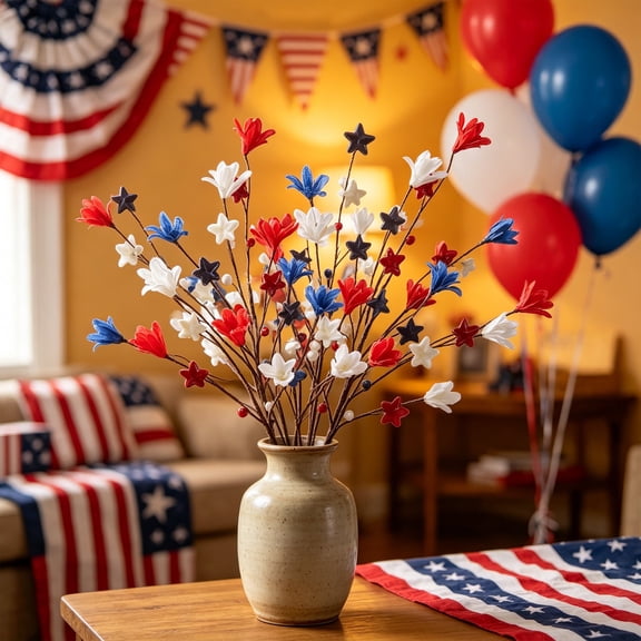 FEOLGEHLY 4th of July Memorial Day Decorations, Home Decor, 1PC Simulation Flowers Peonies Chrysanthemums Silk Flowers Fake Flowers Home Decoration Cuttings Simulation Flowers