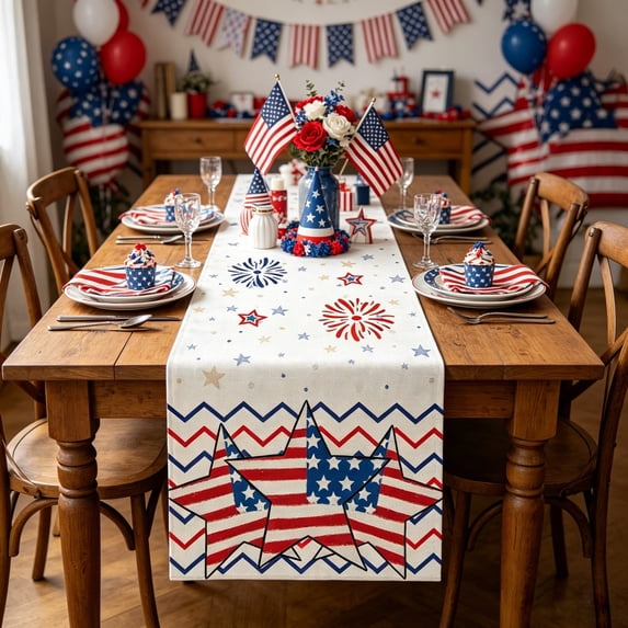 FEOLGEHLY 4th of July Decorations, Independence Day Home Decor, 4th Of July Table Runner Patriotic Red White Blue Star Table Runner Independence Day Holiday Kitchen Dining Table Decor