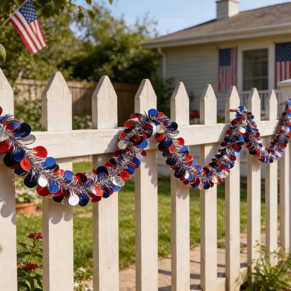 FEOLGEHLY 4th of July Memorial Day Sale Decorations, Home Decor, 78.74in Americans Ribbons Plastic Tricolor Ribbons Tricolor Star Round Ribbons Red silvers and blue models