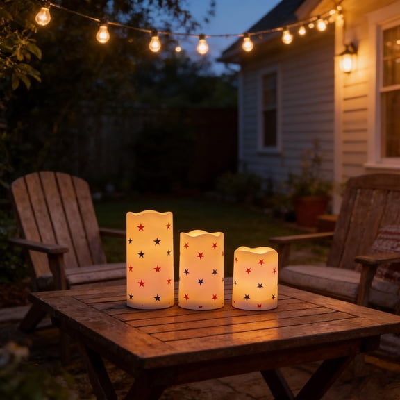 FEOLGEHLY 4th of July Memorial Day Sale Decorations, Home Decor, Colorful Star Electronic Candle Light Set 3 Pieces Flameless LED Remote Control Candles Decoration