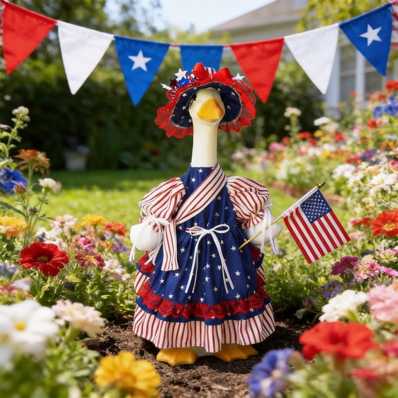 FEOLGEHLY 4th of July Memorial Day Decorations, Independence Day Home Decor, Independence Day Flag Big White Gooses Festival Set Decoration Sculpture Decoration