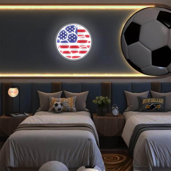 FEOLGEHLY 4th of July Memorial Day Sale Decorations, Independence Day Home Decor, LED Neon Flag and Soccer Light Fixture Independent Wall Light for Indoor Use