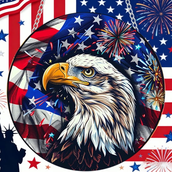 FEOLGEHLY 4th of July Decorations Outdoor, Memorial Day Decorations, Red Blue White Patriotic, Americans Flag FreeBird Sunlight Colorful Window Hanging Acrylic Sign Hanging Anniversary Decoration MR