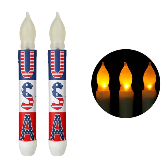 FEOLGEHLY 4th of July Decorations Outdoor, Memorial Day Decorations, Red Blue White Patriotic, Long Flashing Independence Day Flag Pole Electronic Candle Lamp For Home Decoration E