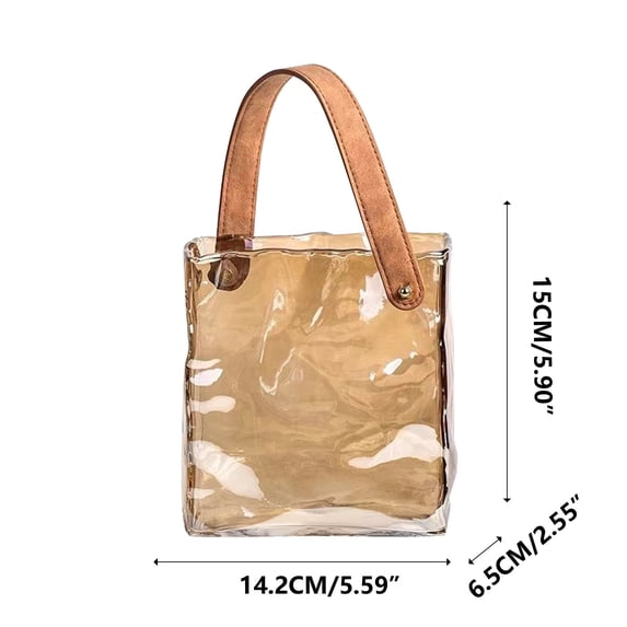 FEOLGEHLY 5.59*5.9" Glass Purse Vase for Flowers Clear Vases for Centerpieces Glass Bag Vase with Leather Handle Small Bag Vases for Decor Decorative Fish Bowl for Garden Home Wedding Decor