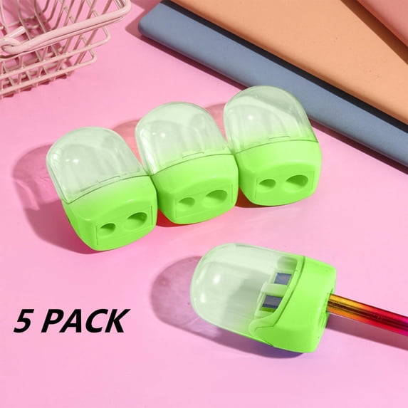 FEOLGEHLY 5 Pack Under $1 Colored Pencil Sharpeners, Handheld Small Cute Pencil Sharpener, 2-Hole Manual Sharpener with Lid, Compact Plastic Stationery for Teens, Home & Art Drafting