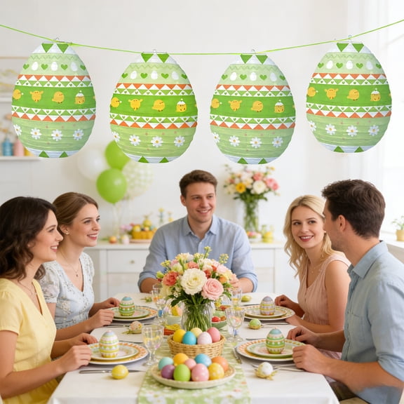 FEOLGEHLY 5 Pcs Easter Egg Paper Lanterns Party Decorations 12 inch Spring Colorful Flower Dot Decorative Ceiling Hanging Lanterns for Home Easter Birthday Party Supplies, Green
