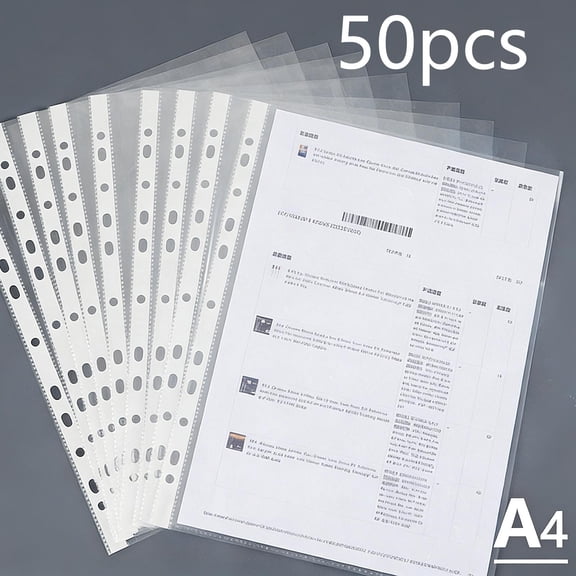 FEOLGEHLY 50PCS Transparent File Folders, 11 Hole File Folders, A4 Protective Film, Waterproof Document Pouch, File Folder Organizer, Folders For Documents, File Foldersfor Office Home Travel
