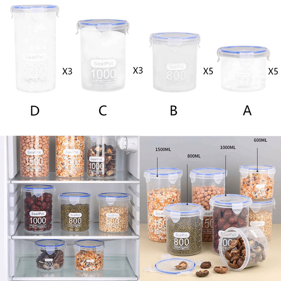 FEOLGEHLY 5CPS*800ML Food Storage Containers with Lids Airtight, Clear Plastic Storage Bins for Kitchen or Pantry Organizers and Storage, Fruit Storage Containers for Fridge Camping Picnics (B)