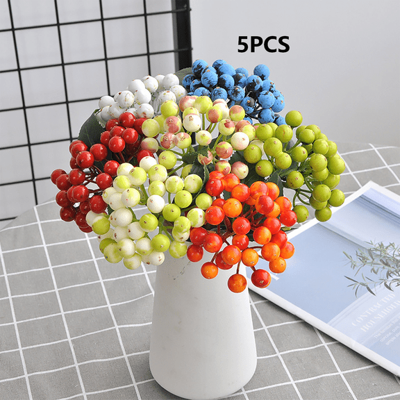 FEOLGEHLY 5PCS Artificial Blueberry Branches, Fake Foam Fruit Berry Stems for Photography Prop, Christmas Decor, Faux Plant for Wedding Home Decoration Table Setting 9.06x3.94x3.94 in (Mint Green)