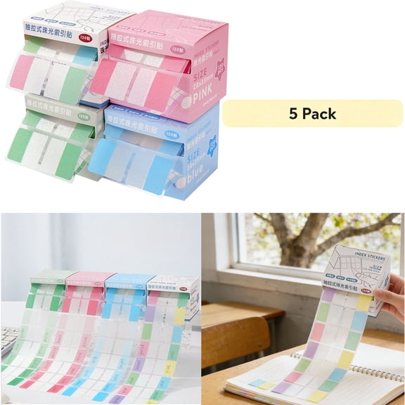 FEOLGEHLY 5PCS Color Sticky Notes, Pearlescent Pull-out Index Tabs, Transparent Sticky Notes, Reminder Notes, Reusable Sticky Tabs for Office Annotating Books Notebooks (White)