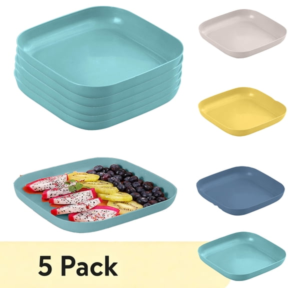 FEOLGEHLY 5PCS Plastic Plates, Square Stackable Food Tray, Fruit Trays for Serving For Party, Plastic Dinner Plates for Snacks, Candy & Food, for Home, Coffee Table & Living Room (Blue)