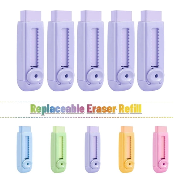 FEOLGEHLY 5PCS Push and Pull Retractable Erasers, Pastel Colors Pencil Eraser, Eraser for Office Exam, Pencil Erasers for Writing Drawing, Office Supplies, Stationery, Clean Erasing (A)
