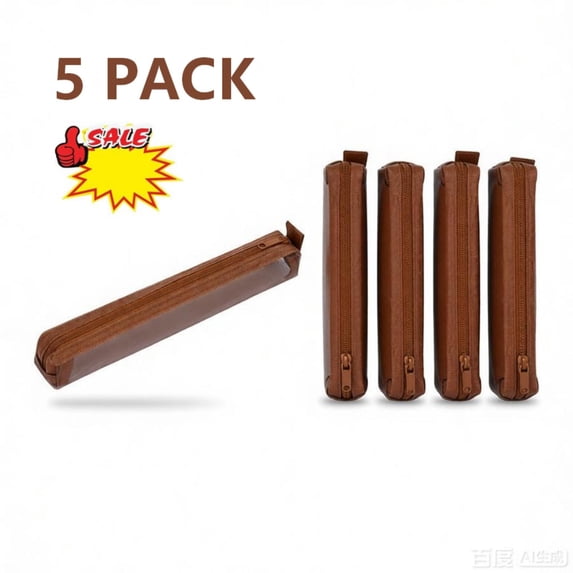 FEOLGEHLY 5Pcs Cute Pencil Case with Sturdy Zipper, Small Lightweight Mesh Pencil Pouch, Simple Fashionable Pencil Box Bag Stationery Organizer for Office Travel Teen Men Women, 9×2Inch Brown