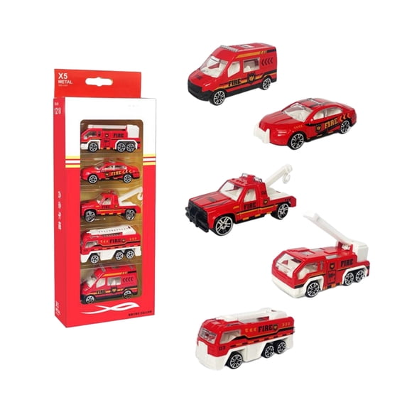 FEOLGEHLY 5Pcs Mini Alloy Diecast Fire Truck Model Set - Metal Fire Rescue Vehicles with Movable Parts, Realistic Emergency Play Toys for Kids 3+ | Durable Educational Gift for Boys & Girls