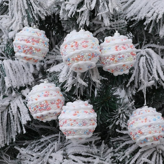 FEOLGEHLY 6 Pcs Big Christmas Balls for Xmas Tree, Foam Christmas Tree Decoration Hanging Pendant, Large Christmas Ornaments, Christmas Decorations for Home Indoor Outdoor Holiday Party, White