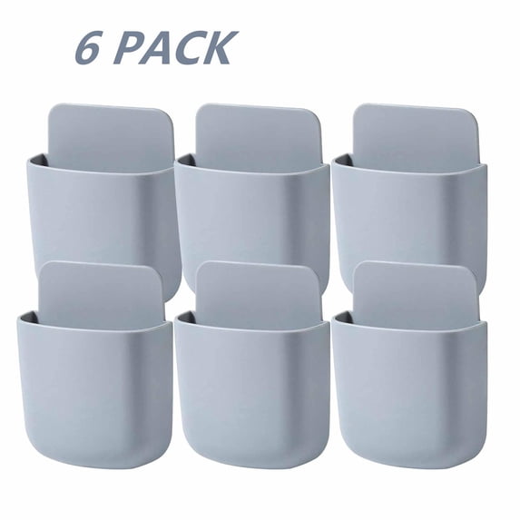 FEOLGEHLY 6 Pcs Remote Control Holder Wall Mounted, Self-Adhesive Wall Mount Phone Pen Pencil Makeup Brushes Glasses Holder Storage Box Organizer for Wall Beside Table, Gray