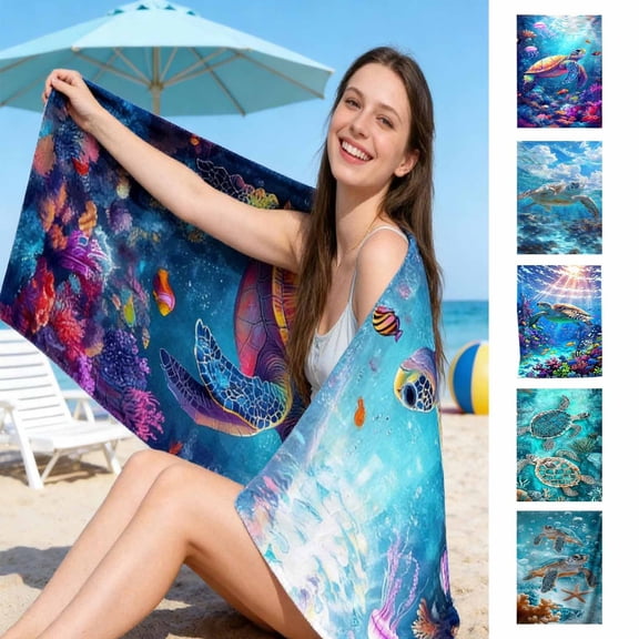 FEOLGEHLY 66.93x29.53in Oversized Beach Towel, Quick Dry Large Beach Bath Towel, Polyester Turtle Printed Pool Towel for Adults, Absorbent Beach Blanket Beach Mat for Swimming Travel Camping