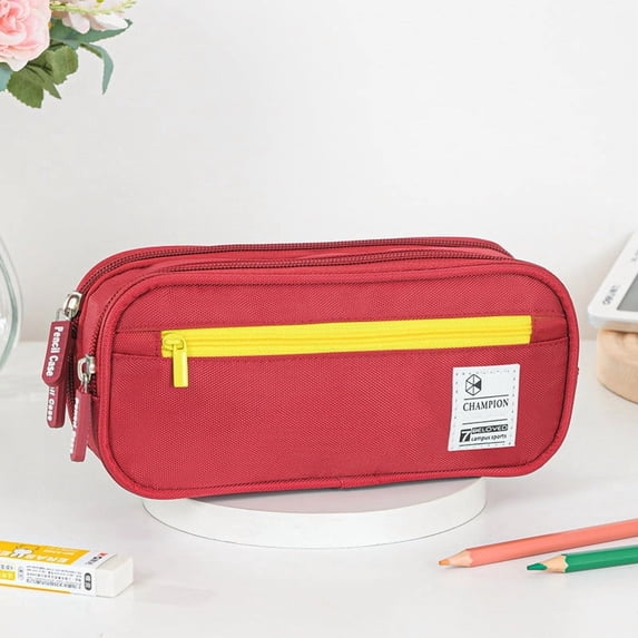 FEOLGEHLY 8×3.5Inch Large Capacity Cute Pencil Case Bags with Zipper, Heat Resisting Nylon Pencil Pouches with Storage Pocket, Organizing File Beads Office Home Supplies, for Travel Teen Women, Red