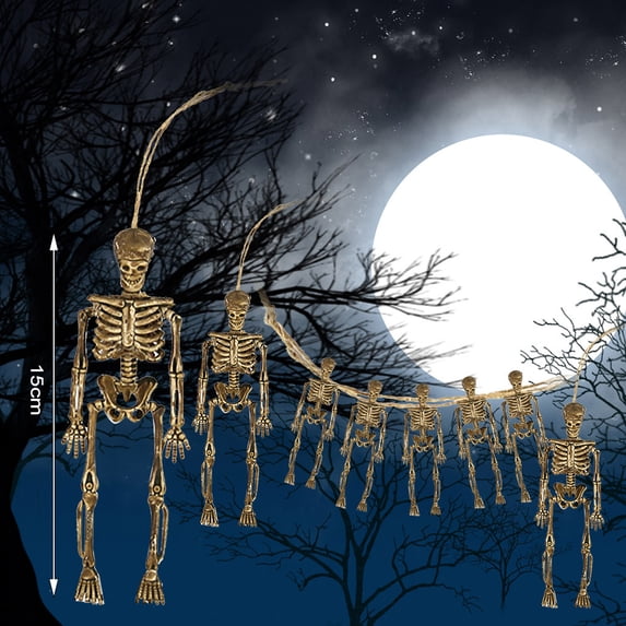 FEOLGEHLY 8 Pcs Mini Halloween Posable Life Size Skeleton Full Body Realistic Bones with Movable Joints for Indoor Outdoor Halloween Decorations Props Spooky Scene Party Decor