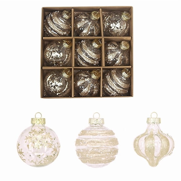 FEOLGEHLY 9 ct Christmas Ball Ornaments Sets, Shatterproof Clear Plastic Xmas Balls Baubles Set with Stuffed Delicate Sparkling, Hanging Christmas Tree Decorations (Rose Gold)