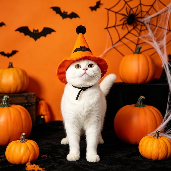 FEOLGEHLY Adjustable Halloween Dog Hat Cat Witch Hat, Halloween Fall Decorations, Soft Pumpkin Style Festive Accessory Costume, Elastic Pet Cosplay Party Photo Prop for Small Medium Dogs and Cats