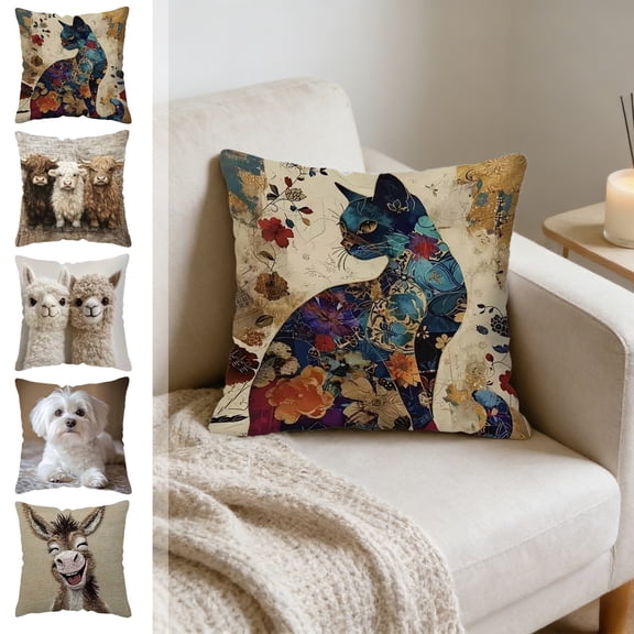 FEOLGEHLY Animal Print Decorative Throw Pillow Covers 18x18 in, All Season Cute Pet Patterns Soft Cushion Covers for Couch Bedroom Living Room Home Decor, Machine Washable Durable (E)