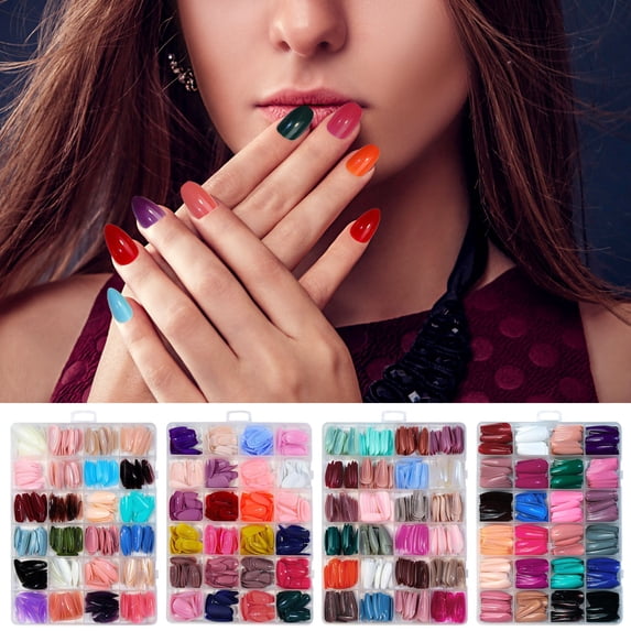 FEOLGEHLY Ballerina Nail Tips 24-Cell x 24-Piece Press-on Nails Medium Length False Nails Full Cover Acrylic Nail Tips Clear Nail Tips with 12 Sizes Wearable Nails for Women DIY Nail Art (C)