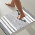 thumbnail image 1 of FEOLGEHLY Bath Mats for Bathroom Non Slip, Fluffy Absorbent Microfiber Bath mat Washable, Aesthetic Bathroom Rugs, Small Navy Blue Striped Bath Mat(Gray, 24" x 16"), 1 of 6