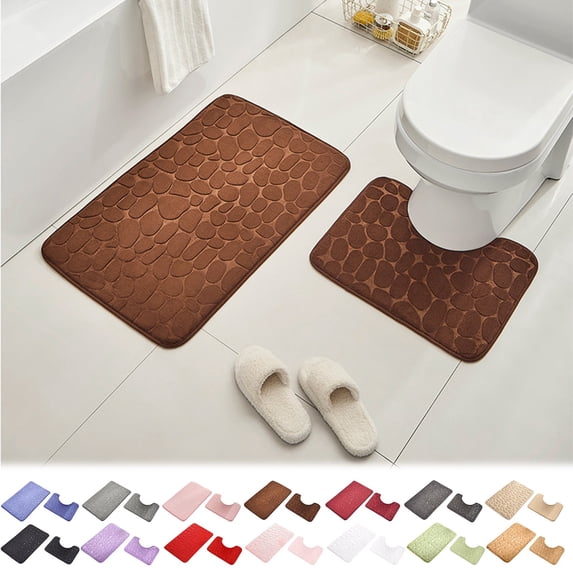 FEOLGEHLY Bathroom Rugs Sets 2 piece, U-shaped Toilet Floor Mats, Bathroom Entrance Mat, Non Slip Bathroom Rug, Durable & Stain-Resistant Soft Touch Super Absorbent 15.8x23.6 in+15.8x19.7 in (H)