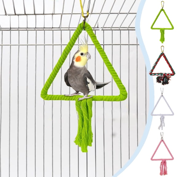 FEOLGEHLY Bird Toys Cotton Rope Swing, Colorful Parrot Perch Swings Toys Balanced Triangle Shape Parrot Cage Toys Bird Hanging Swing Ladder Chewing Toys for Cockatiel Cockatoo Conure (White)
