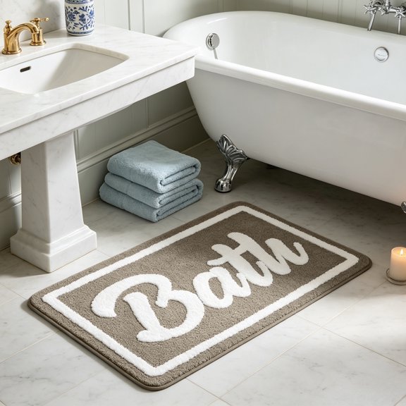 FEOLGEHLY Brown Bath Mat Bathroom Rugs for Living Room, Bedroom, Kitchen Mats for Floor Funny Welcome Mat Non Slip Washable Rug with Funky Letter 16x24 inches