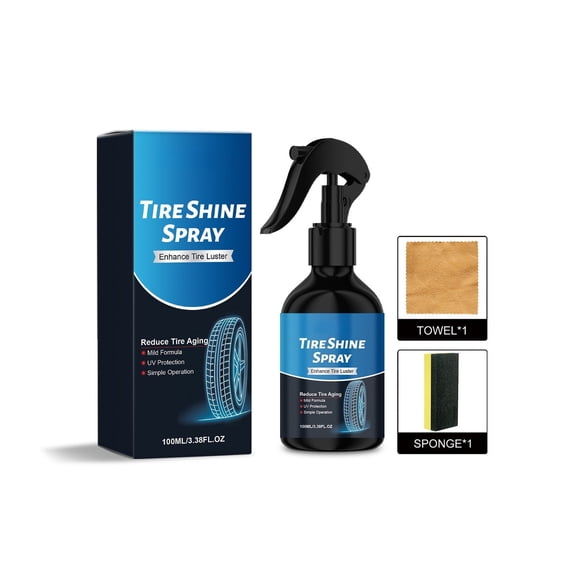 FEOLGEHLY Car Detailing Kit with Tire Shine Spray, 100ml Tire Cleaner and Polish for Car Tire Care, Microfiber Towels Included for Wheel Cleaning and Shine Restoration