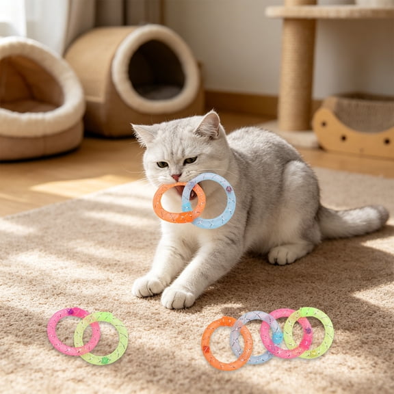 FEOLGEHLY Cat Donut Toy with Bell Crinkle Sound Soft Mesh Tube Interactive Teething Chew Ring for Indoor Cats, Lightweight Breathable Filling-Free Cat Toy (Multicolor)