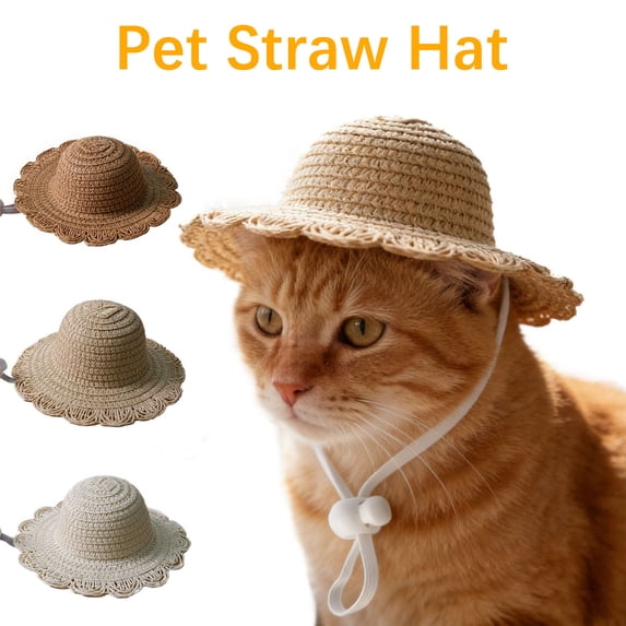 FEOLGEHLY Cat Sun Hat with UV Protection, Adjustable Sun Visor for Small Pets, Breathable Summer Outdoor Hat with Ear Holes, Lightweight Anti-Choke Design for Cats and Dogs (C)