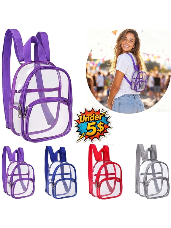 Clear Backpack for Stadium Events, Clear Backpack for Women Men, Small Clear Backpack, Daypack Hiking Backpack, Under 5$ Handbags with Zipper, Waterproof Bag for Travel Commute (Red)
