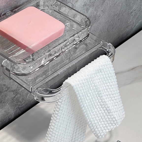 FEOLGEHLY Clear Double Layer Soap Holder, Self Draining Soap Tray Soap Dish for Shower Soap Box, Suction Cup Soap Savers for Bar Soap, Easy Cleaning Soap Bar Container for Bathroom Kitchen