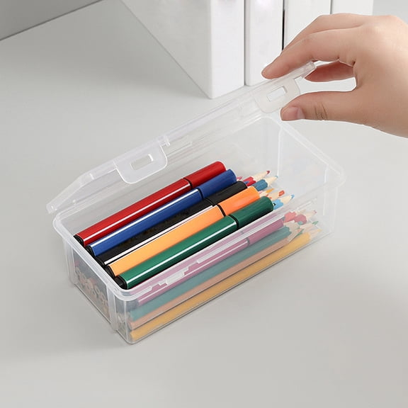 FEOLGEHLY Clear Pencil Box, Plastic Pencil Box Bulk, Transparent Cute Pencil Case Pouch, Extra Large Capacity Stackable Pen Case, Portable Storage Organizer for Gel Pens Markers Home Office Daily Use
