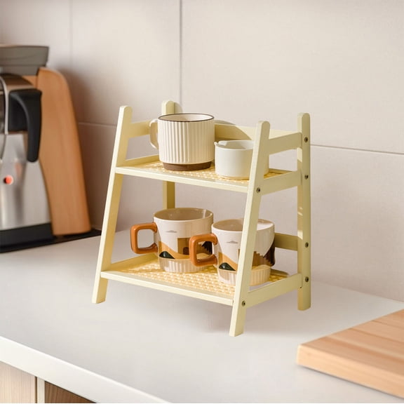 FEOLGEHLY Coffee Station Organizer, Mug Holder Countertop, Kitchen Counter Shelf for Tea Coffee Bar Accessories, Matcha Stand, Cup Display, Condiment Storage Rack, White
