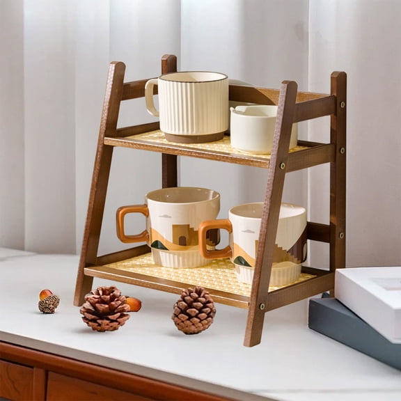 FEOLGEHLY Coffee Station Organizer, Mug Holder Countertop, Kitchen Counter Shelf for Tea Coffee Bar Accessories, Matcha Stand, Cup Display, Condiment Storage Rack, Brown