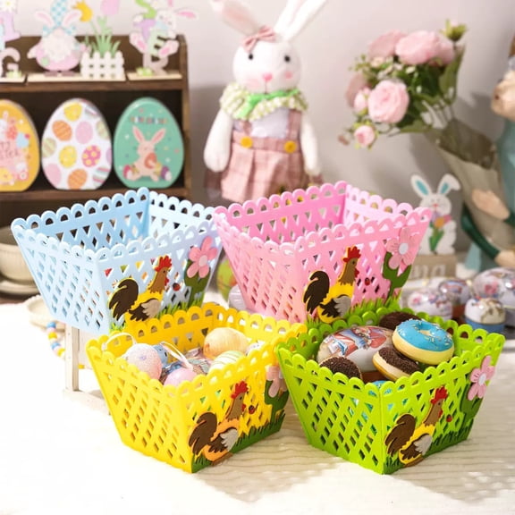 FEOLGEHLY Colorful Rooster Easter Baskets Felts Candy Storage Baskets Decorative Storage Boxes for Easter Eggs, Funny Desktop Storage Bin for Holiday Party Supplies