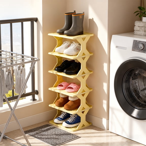 FEOLGEHLY Corner Shoe Rack Organizer, Slim Space-Saving Freestanding Shoe Storage Shelf for Entryway, Closet, Bedroom, Bathroom, Easy to Assemble and Washable