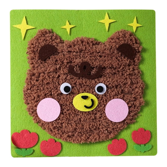 FEOLGEHLY DIY Embroidery Doll Set for Kids, DIY Sewing Arts and Crafts Kit, Cartoon Animal Sewing Craft Kit, Easy to Do Cartoon Animal Sewing Projects Yarn Board, Felt Animals Stickers