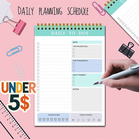 FEOLGEHLY Daily To Do List Notebook for Work, Undated Weekly Planner, Top Spiral Notebook, 60 Pages, Flip Tab, PVC Cover, PVC Cover, Task Planner for Work Life, 5.83 x 8.27 in (Green)