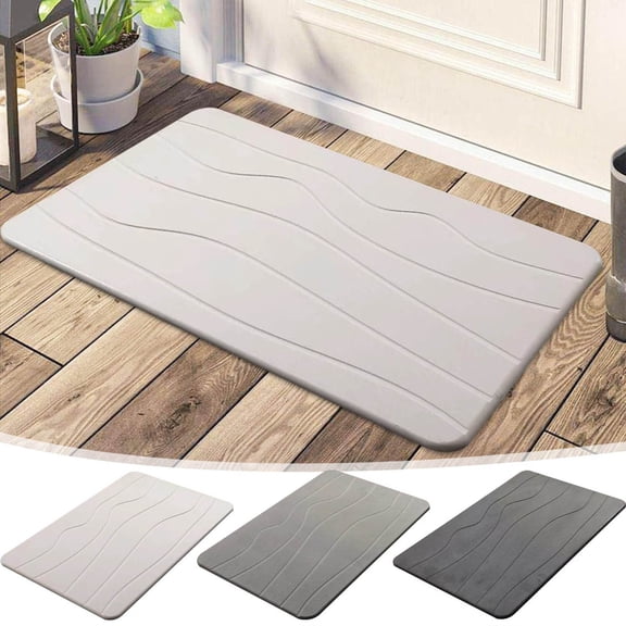 FEOLGEHLY Diatomaceous Earth Floor Mats, Super Absorbent Bath Mats, Non Slip Bathroom Rug, Durable & Stain-Resistant Easy to Clean for Kitchen Bathroom Toilet Bedroom 15.8 x 23.6 in (Gray)